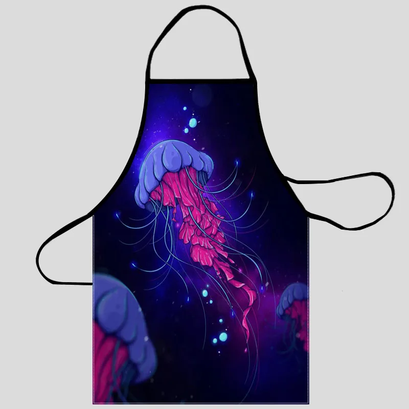 

New Jellyfish Apron Kitchen Aprons For Women Oxford Fabric Cleaning Pinafore Home Cooking Accessories Apron