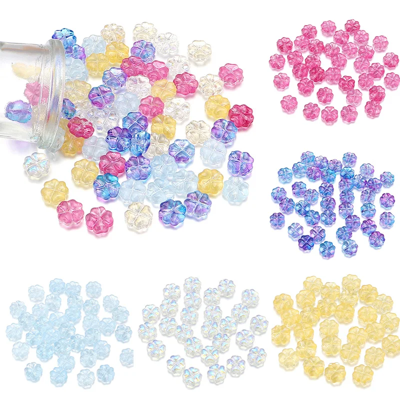 

50pcs/lot Clover Lampwork Beads Clolorful Glass Beads Coloured Glaze Beads For Jewelry Making Diy Bracelet Necklace Accessories