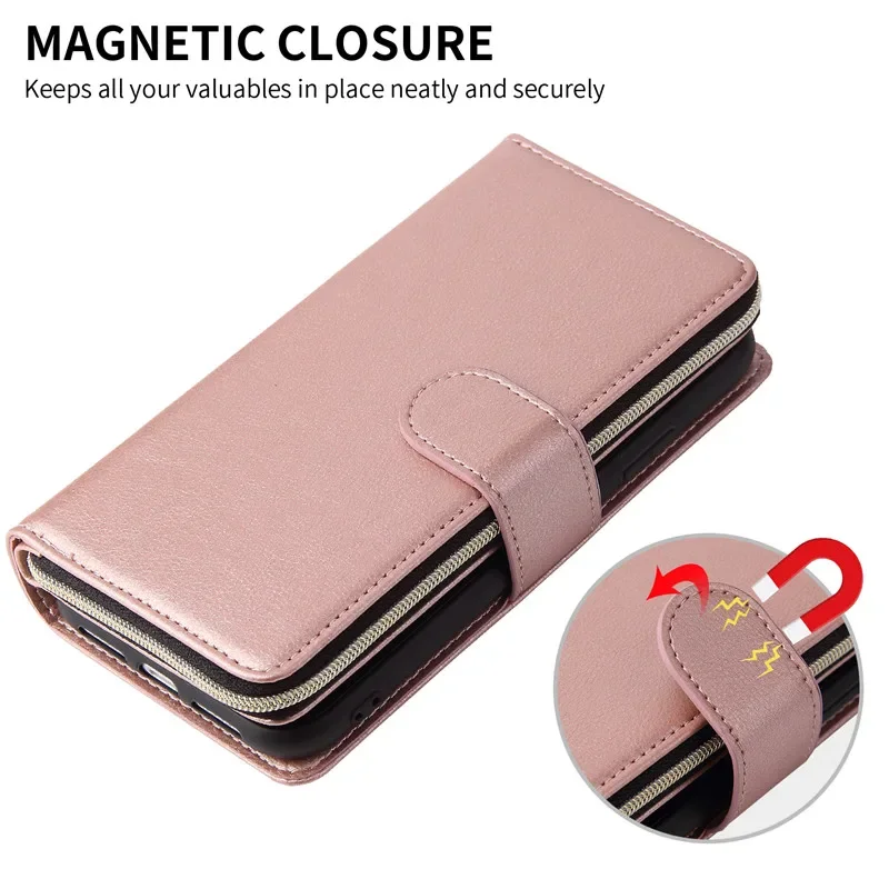 Elegant Zipper Wallet Flip Leather Phone Case with Card Holder