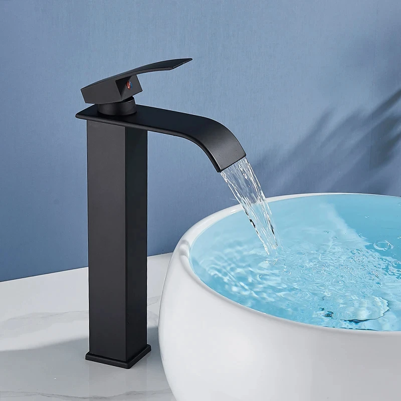 Stainless Steel Faucet Bathroom Simple Design Stainless Steel Countertop Faucet Waterfall Outlet Design Bathroom Washbasin Faucet