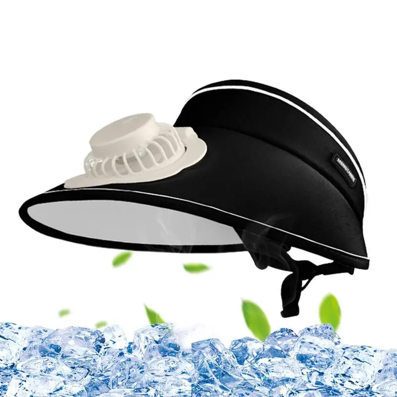 

Sun Visor With Fan USB Rechargeable Portable Personal Fan Large Area Sun Protection Summer Hat With Adjustable Buckle