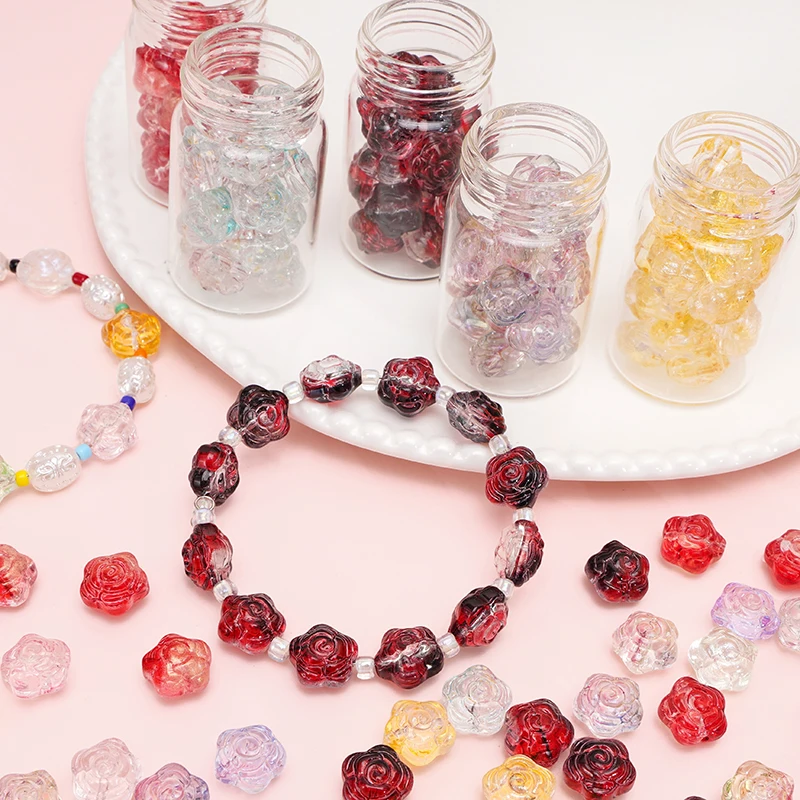 10-30pcs 12mm Multicolor Glass Rose Beads For Jewelry Making