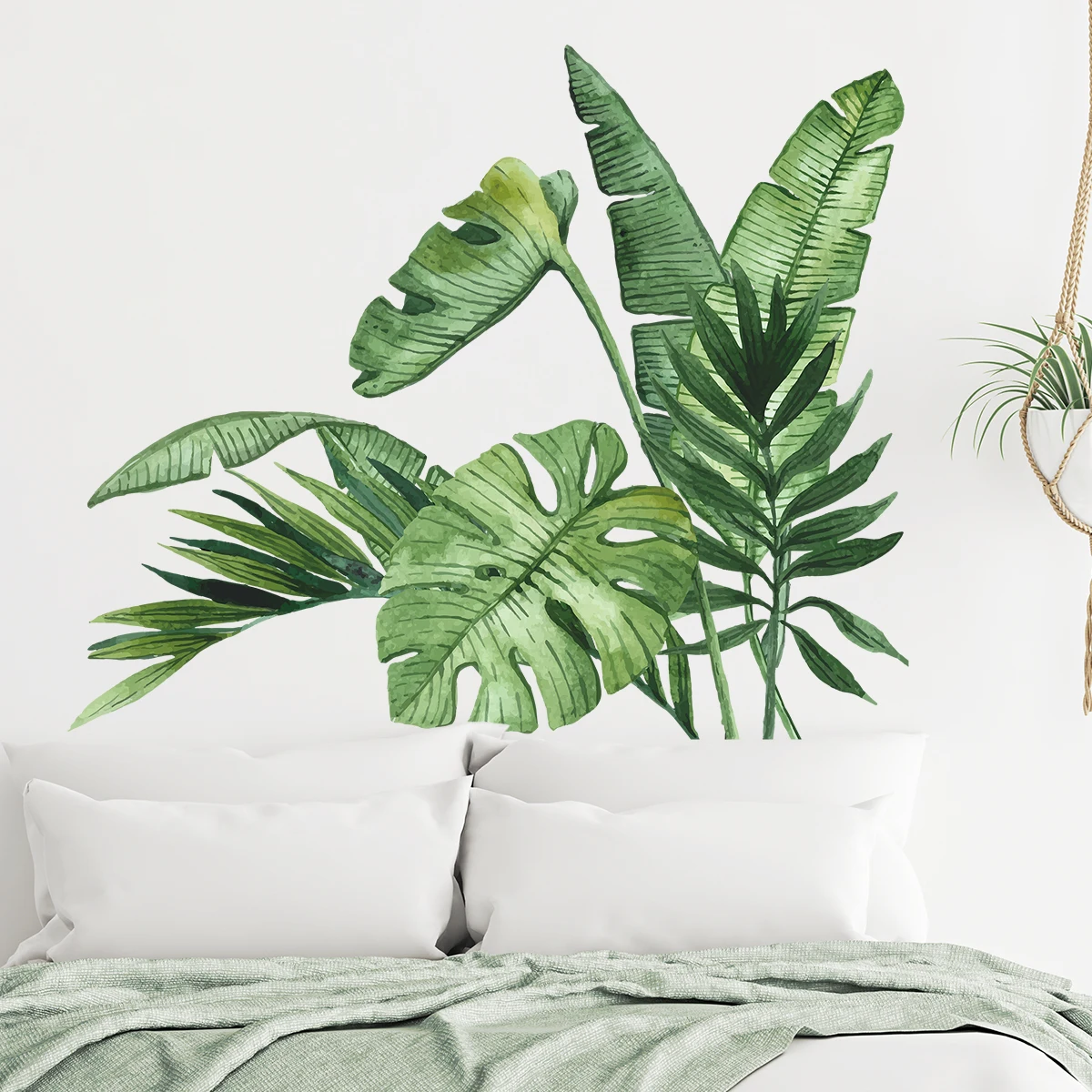 Wall Stickers Realistic Tropical Green Turtle Back Leaf Wall Stickers for Living Room Bedroom Bathroom Decoration Wall Decals