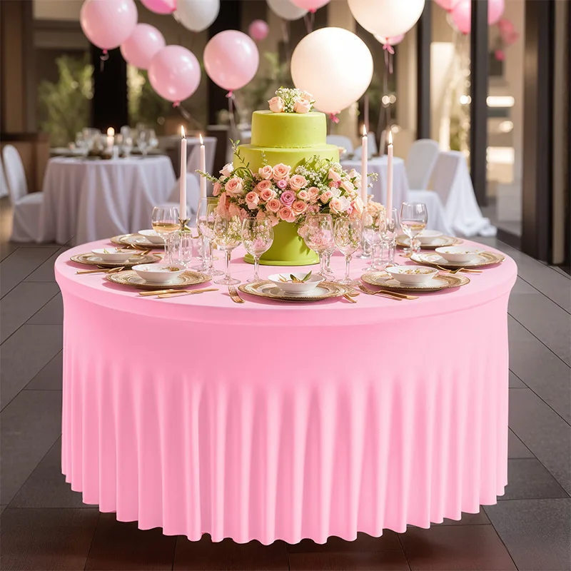 White Polyester Elastic Tablecloth Cover Wedding Banquet Round Spandex Table Skirt Conference Office Tablecloth Party Decoration