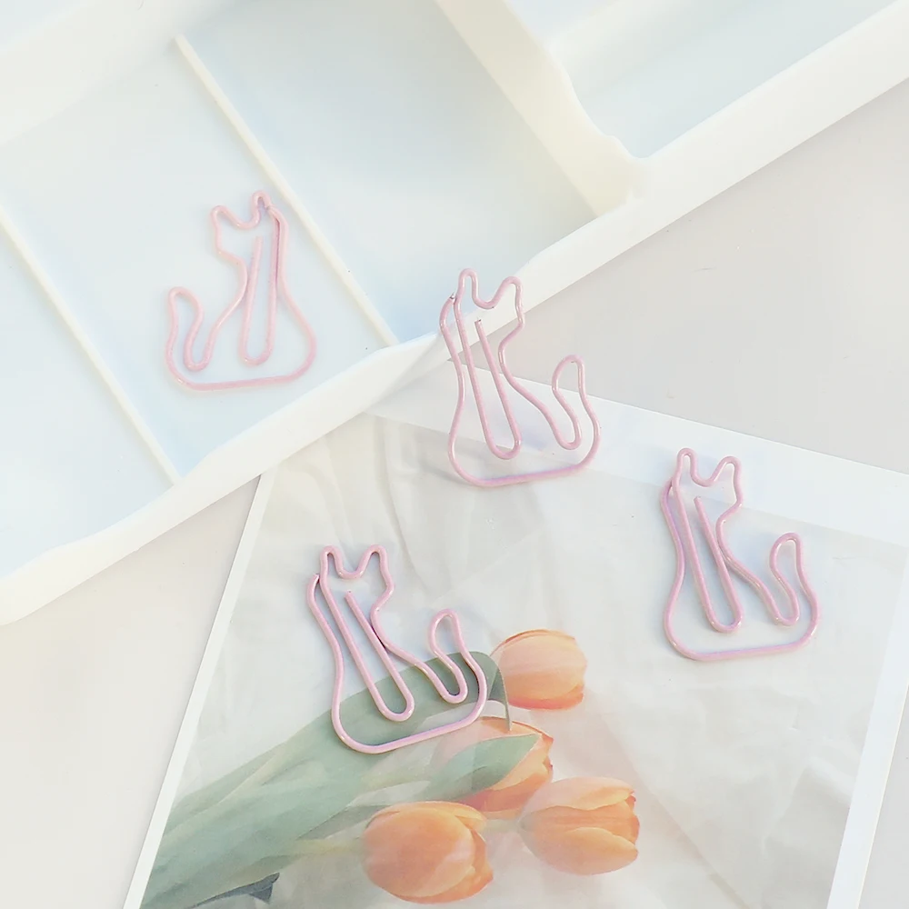 

20 Pcs cat Paper Clip Fixing Clamp pink purple Paperclip Metal Office Marking School Supplies Cute Student