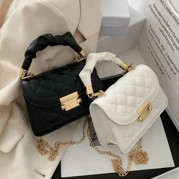 Borsa tote con motivo a griglia da donna con fibbia decorazione portafoglio con patta moda borsa a tracolla in pelle PU borsa di alta qualità 1
