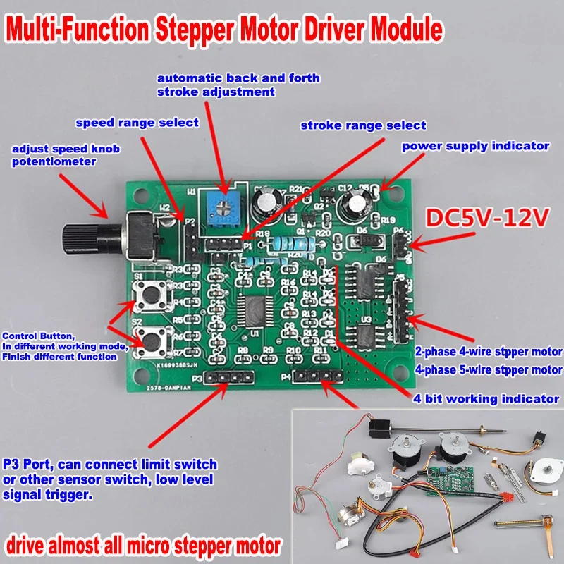 DC 5V 6V 9V 12V Stepper Motor Driver 2-Phase 4-Wire 4-Phase 5-Wire Stepping Motor Multifunction Speed Controller CW CCW Module dc motor speed controller stepper motor driver dc motor driver