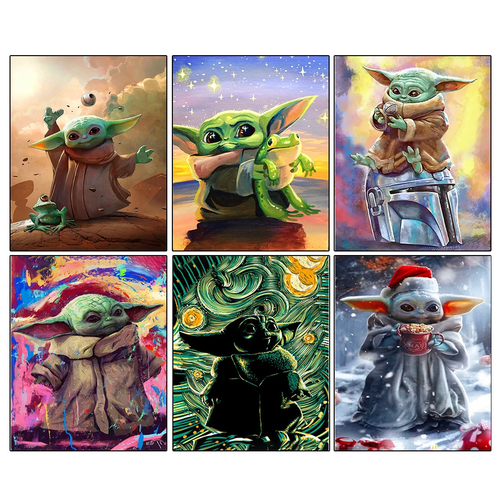 Disney Cute Cartoon Yoda Alien Digital Oil Painting Art Painting Camera Da Letto Murale Soggiorno Home Wall Paintings Single Decor