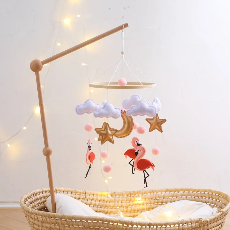 Baby Rattles Toys 0-12 Months Musical Newborn Cartoon Flamingo Crib Bed Bell Mobile Toddler Rattles Carousel For Cots Kids Gift