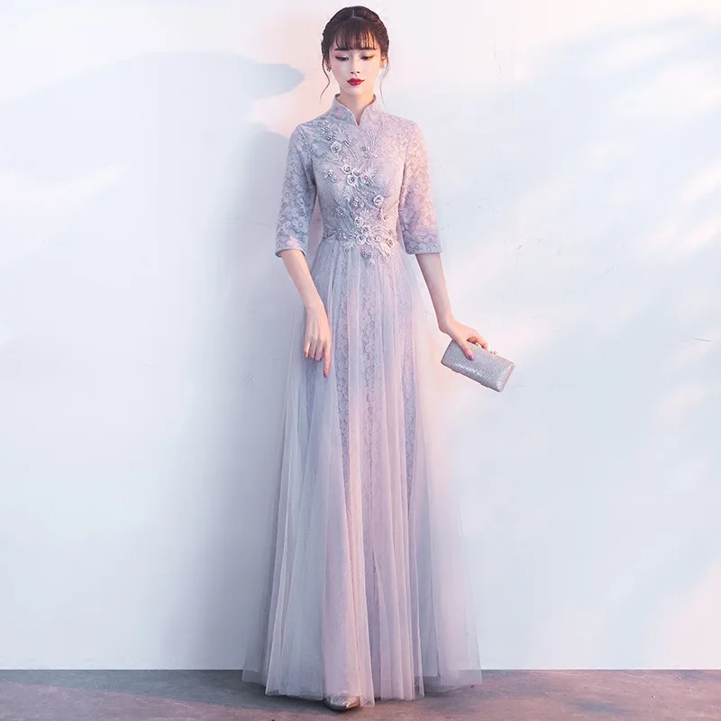 

Hong Hu Female Evening Dress 2024 Chinese Women's Prom Gown Dignified Slim Fit Special Occasions Lace Up Dresses For Women