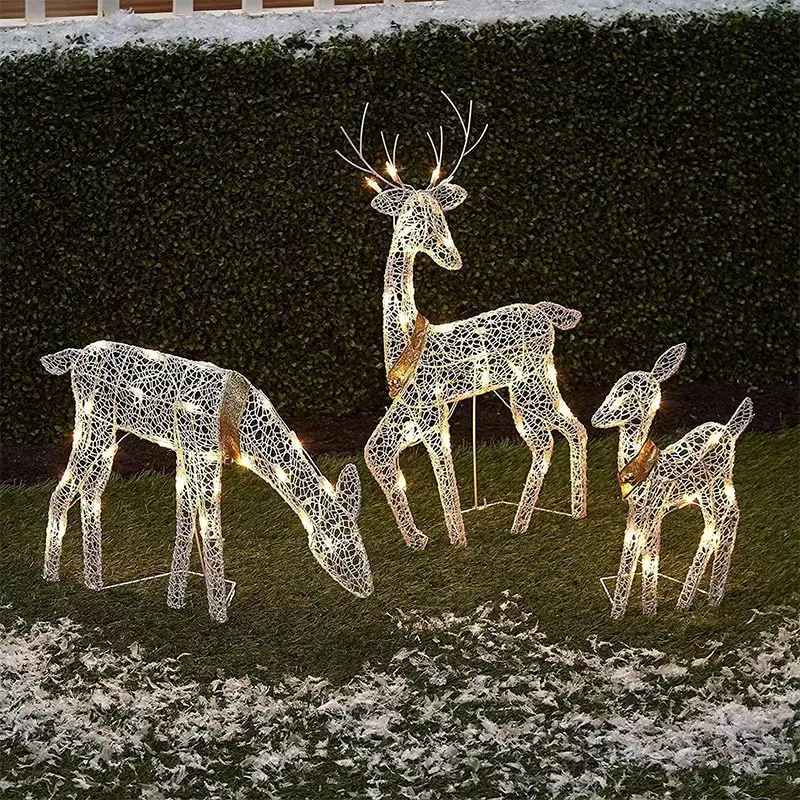 3pcsIronArtElkDeerChristmasGardenDecorationWithLEDLight