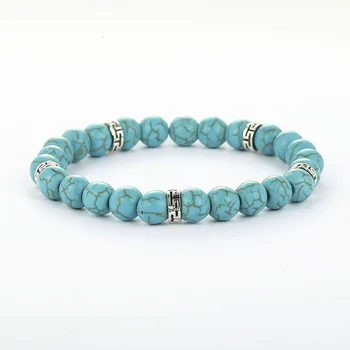 Natural Stone Beads Bracelets Lucky Charm 8mm Blue Turquoises Couple Bracelets Natural Jewelry Bracelet Hand