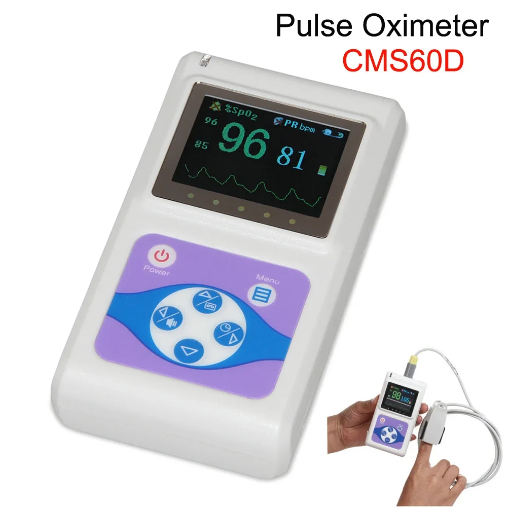 Handheld Pulse Oximeter Blood Oxygen Monitor CMS60D Paediatric SPO2 Clip Probe+Adult SPO2 Clip Probe+Neonatal Wrap Probe