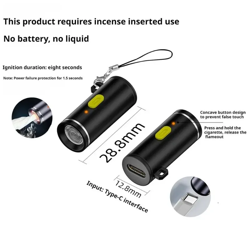Ultra-Compact Type-C Plug-in Igniter - Windproof Pocket Lighter for Outdoor Use & Worry-Free Business Travel(USB-C Rechargeable)