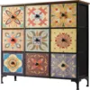 Dresser for Bedroom with 9 Drawers Boho Dressers & Chest of Drawers Fabric 9 Drawer Dresser for Closet, Entryway, Wooden Top 1