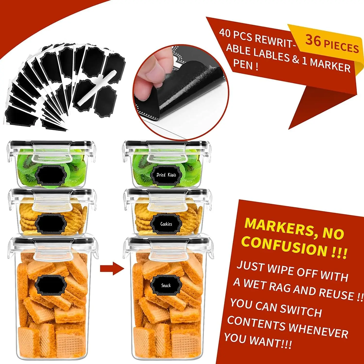Airtight Food Storage Containers Kitchen Organization 36 pcs Plastic Food Canisters Lids Labels Marker