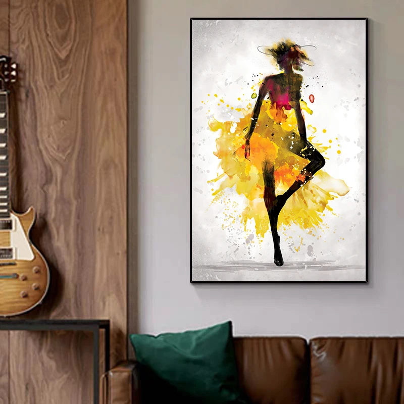 

Black Woman Dancing Poster Abstract Watercolor Canvas Wall Art Decorative Paintings Prints Picture Living Room Home Decor Nordic