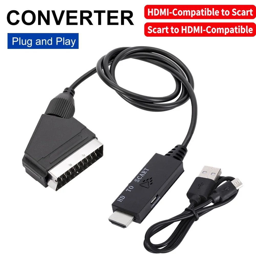 HDMI-Compatible to Scart Audio Video Converter Cable HDMI-Compatible Input to Scart Output Plug and Play For VHS VCR DVD HD