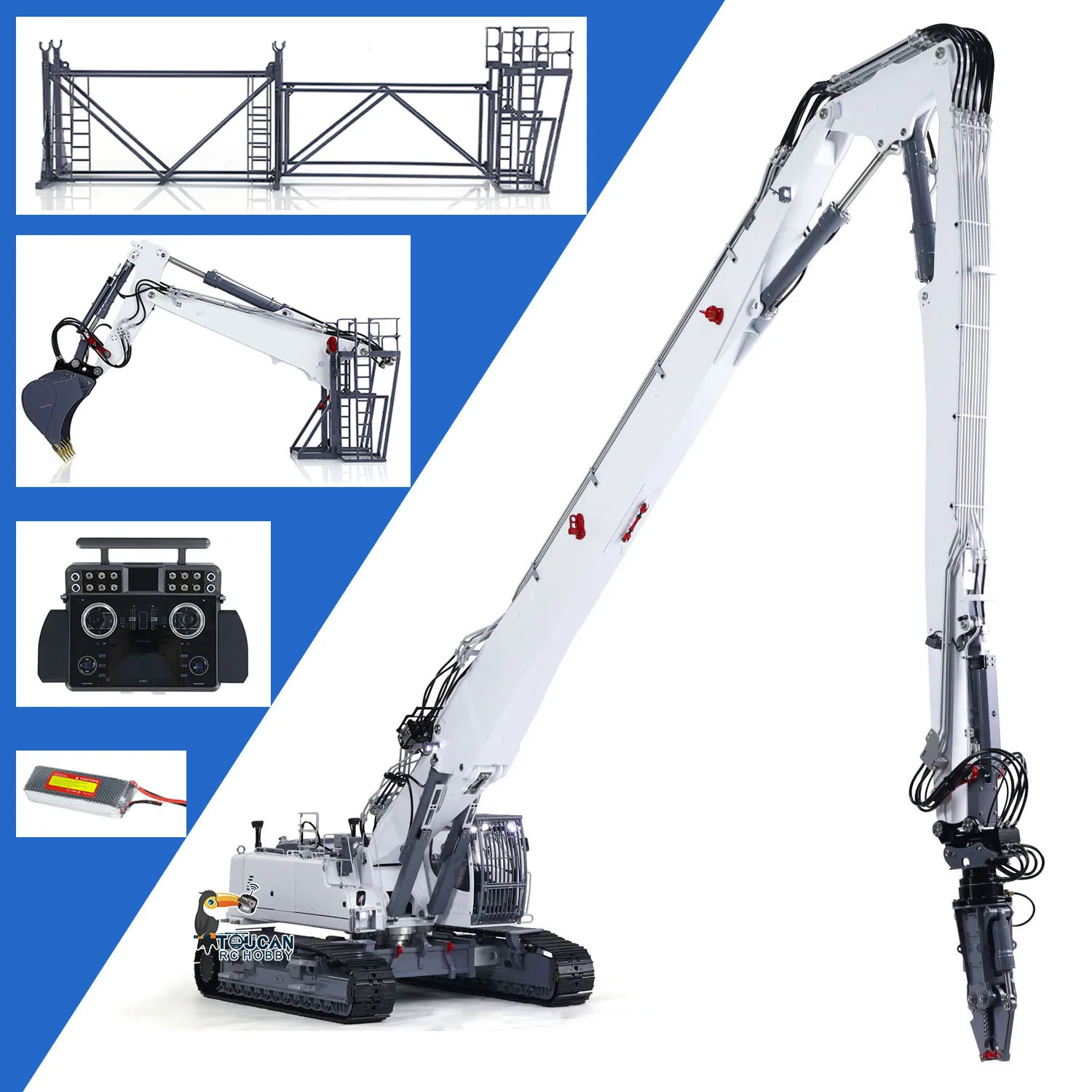 LESU 960 1/14 RC Full Hydraulic Excavator RTR Demolition Digger Double Pumps Metal Heavy Duty Machine Remote Control Model Light 3
