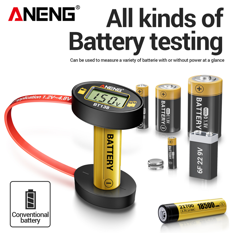 ANENG BT138 Battery Level Tester Portable C D AA AAA Button Cell Lithium Test Digital Display Screen 1.2V~4.8V Battery Tester