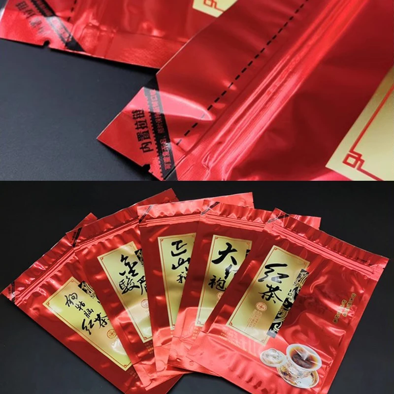 Tea Packaging Bag Lapsang Souchong Bright Aluminum Foil Bag Jasmine Oolong Jinjunmei Black/Green TiKuanyin Self Sealing Free