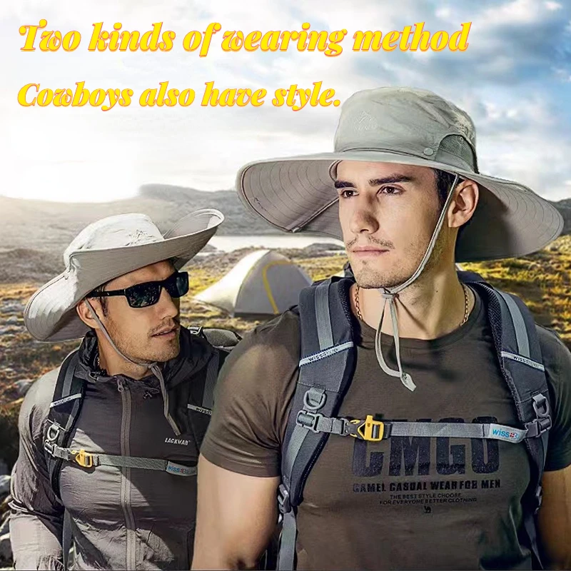 New Strong Fabric UPF 50 Waterproof Anti-UV Fishing Sun Hat Large Side  Removable Breathable Outdoor Men Hiking Travel Bucket Hat