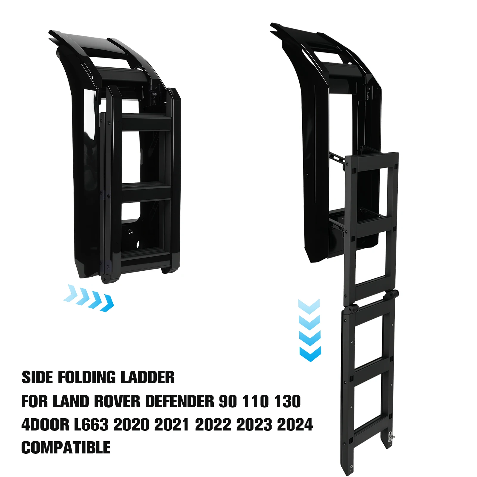 Side Roof Rack Access Ladder Aluminum Alloy Telescopic Deployable Side Ladder for Land Rover Defender 90/110/130 L663 2020-2024