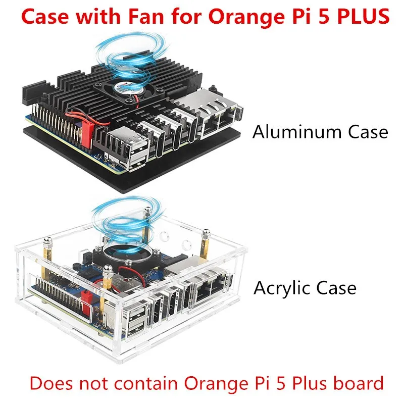 

Orange Pi 5 Plus Case Aluminum Shell Active Passive Cool Shell with Silicone Heat Sink Fan Acrylic Case with Fan for OPI5 Plus