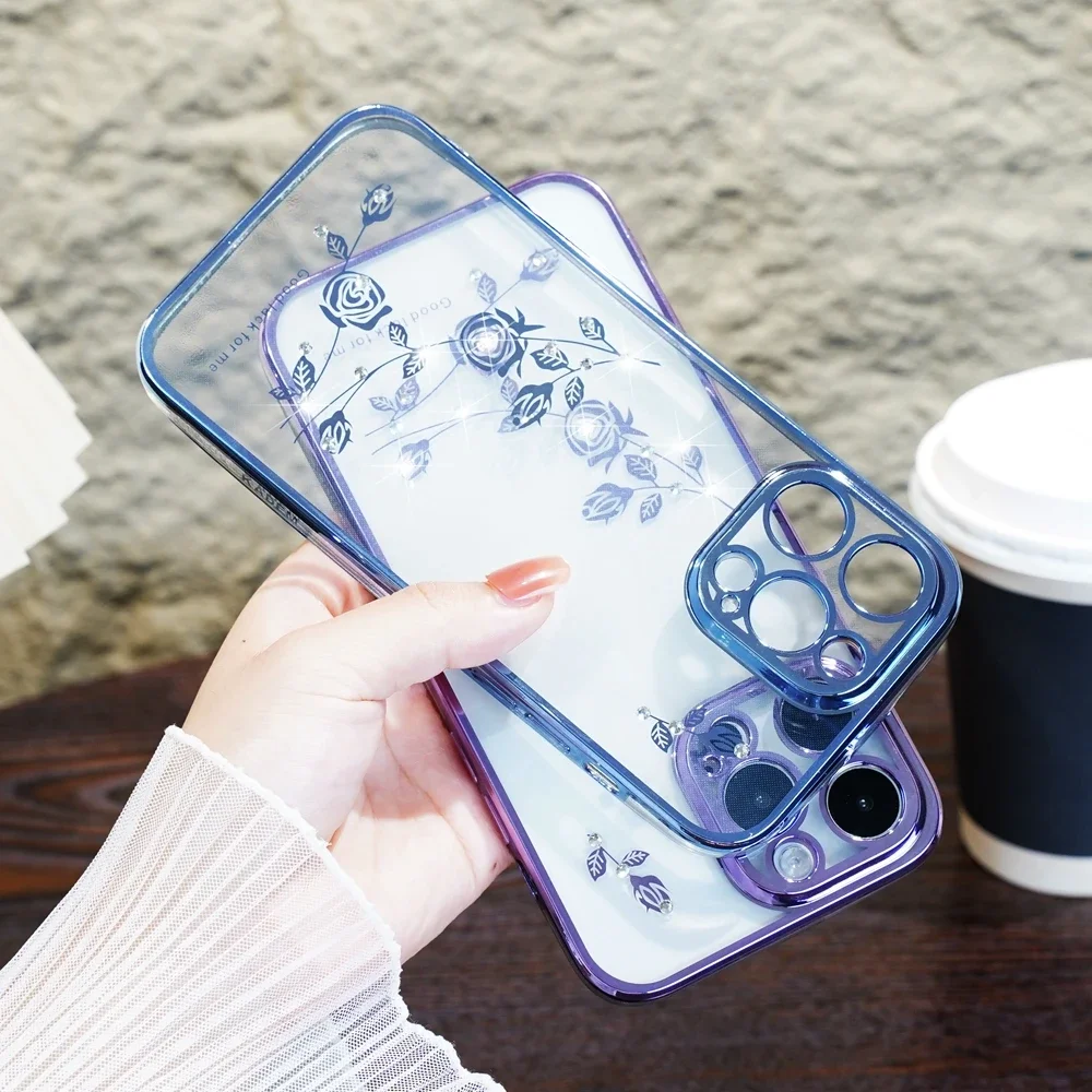 Magic Glitter Case with Bling Rhinestones and Transparent Back Cover