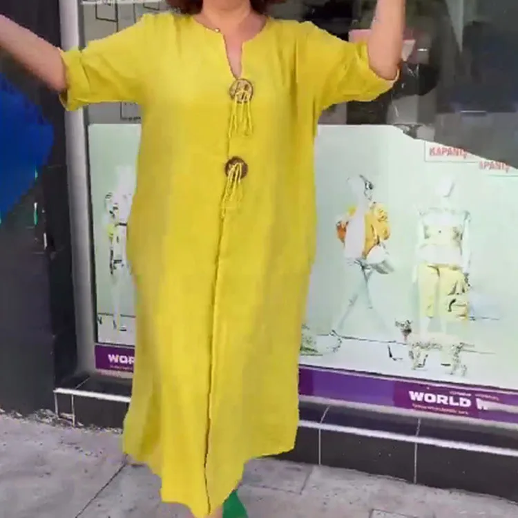 فستان طويل نسائي بأكمام قصيرة ، فساتين فضفاضة غير...