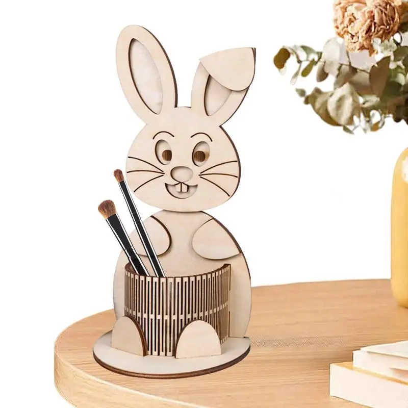 

Creative Pen Holder For Desk Wooden Bunny Pencil Holders For Easter Portable Pencil Cup For Erasers Rulers Crayons Funny DIY Pen