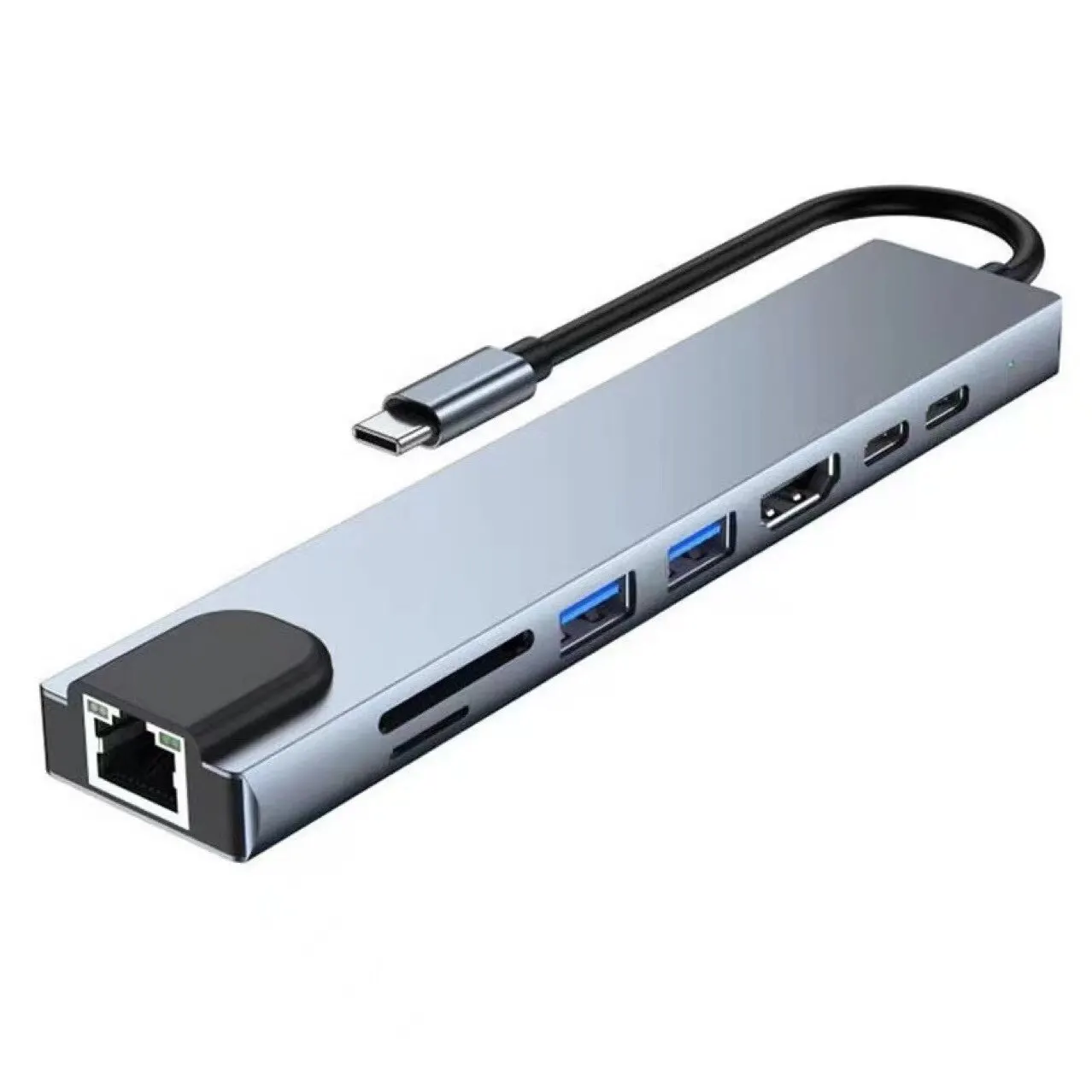 8-in-1 USB-C Hub Adapter with 4K HDMI, Card Reader, Ethernet, and Fast Charging