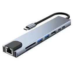 8 - in - 1 USB - C Hub Adapter with 4K HDMI, Card Reader, Ethernet, and Fast Charging (Gray)