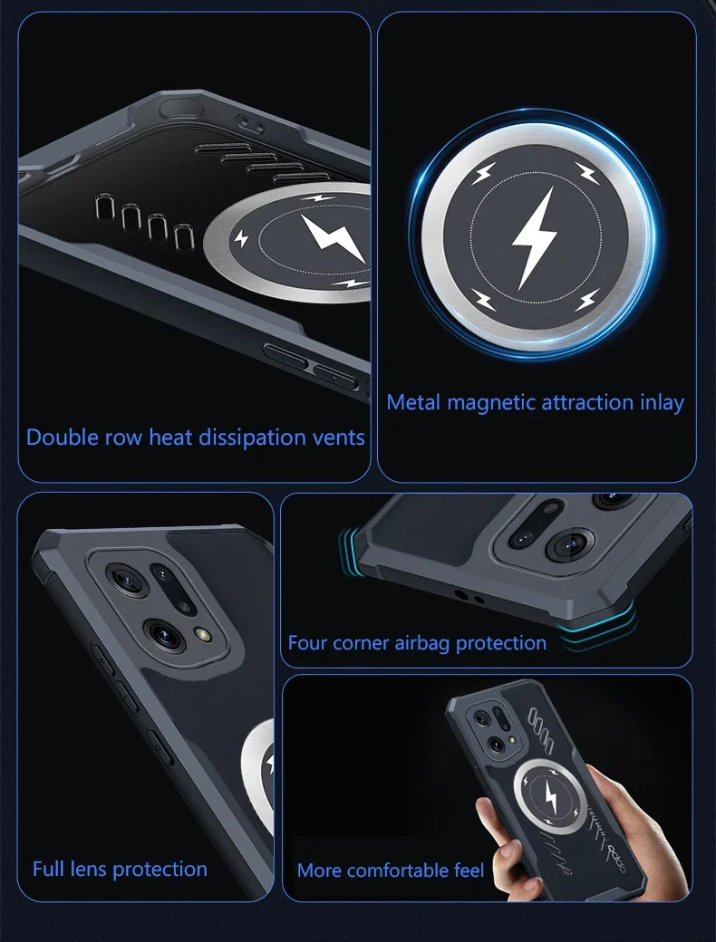 Wireless Charging Heat Dissipation Case For OPPO Find X3 X5 Pro Car Mounted Magnetic Airbag Anti-Drop Casing Bumper Shell_voghion.com