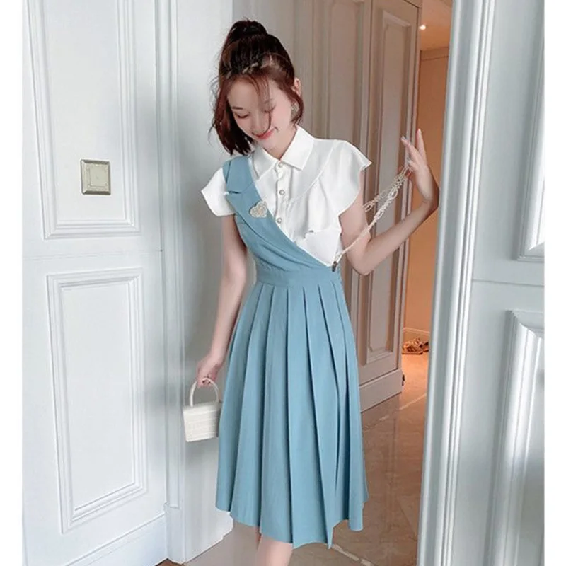 Age Reducing Set for Women's Summer 2024 Korean Version New Campus Dress Pleated Skirt Set Fashion Two-piece Set Skirt Sets