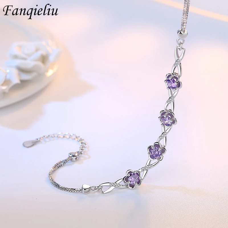 

Fanqieliu S925 Stamp Zircon Flower Charm Bracelet For Women Luxury Jewelry Girl Gift New Trendy FQL22147