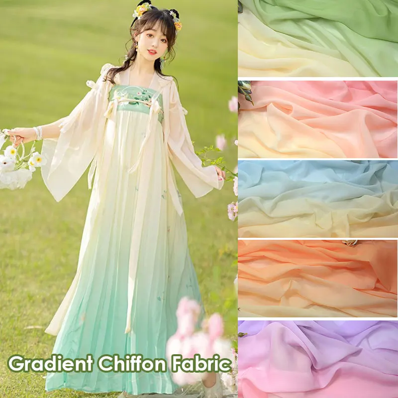 

1x1.4m Gradient Brocade Silk Chiffon Tulle Fabric Ancient Hanfu Stage Dance Costume Wedding Dress Handmade DIY Decor Fabric