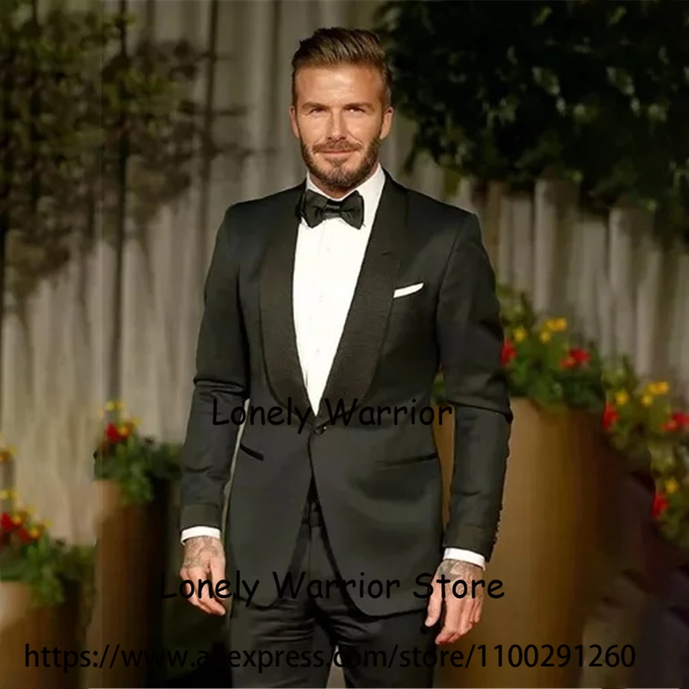 

Fashion Black Shawl Lapel Men Suit Slim Fit Wedding Groom Tuxedo Banquet Blazer 2 Piece Set Groomsmen Costume Homme Jacket Pants