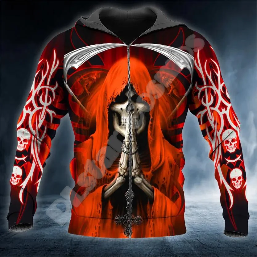NewFashion Custom Name Skull Grim Reaper Ghost Tattoo Retro Tracksuit Harajuku 3DPrint Streetwear Casual Funny Jacket Hoodies 10