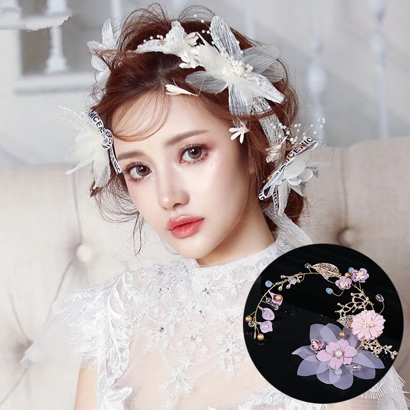 Pearl Flower Headband Bridal headdress Wedding Crown Fashion The wreath bracelet Band Tiaras Crystal Headpiece Hair Jewelrys