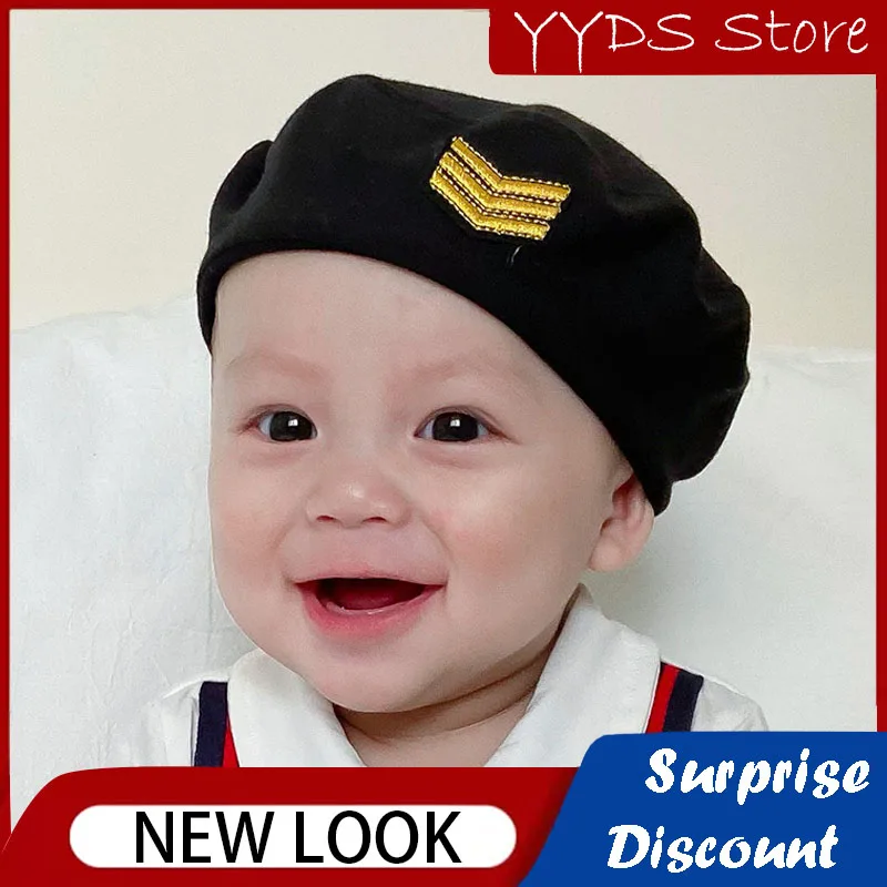 Baby Navy Beret Children's Beret Handsome Wild Octagonal Cap Solid Color Boys and Girls Flat Cap Painter Hat Outdoor Travel Hat