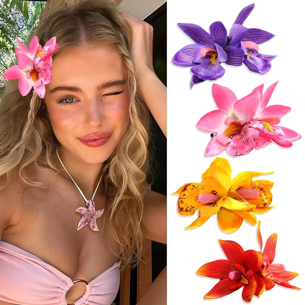 1PC/4PCS Hawaiian künstliche Orchidee Haarspange Sommer Strand Haarschmuck böhmische Blume Haarschmuck für Frauen und Mädchen