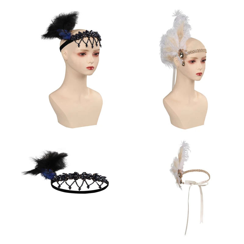 

1920s 20‘s Vintage Cosplay Headband Crystal Hair Feather Headpiece Accessories Halloween Carnival Party Costume Prop For Women
