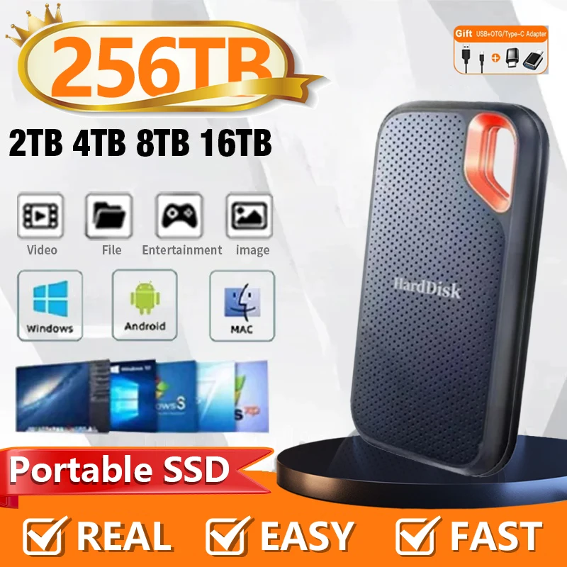 256TB 1TB 4TB Portable SSD External Hard Disk USB3.1 Original Hard Drive Type-C Solid State for Phone/Loptop/Mac/PC portable ssd,portable hard drive,solid state disk,hard disk,external solid state drive