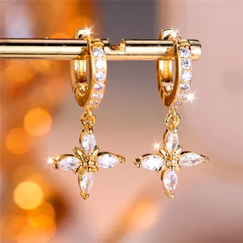 Trendy Female Crystal Butterfly Dangle Earring Cute Yellow Gold Color Long Zircon Stone Wedding Jewelry For Women