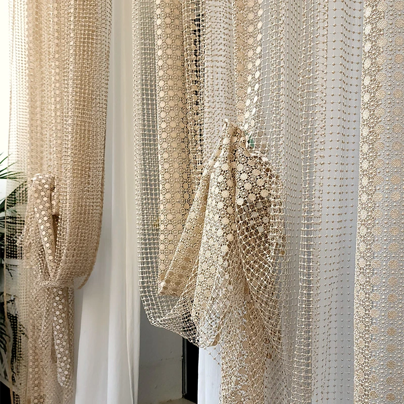 

Golden Hollow Mesh Curtains Window Screen Modern Chinese Style Light Luxury Living Room Imported Villa Curtain Balcony