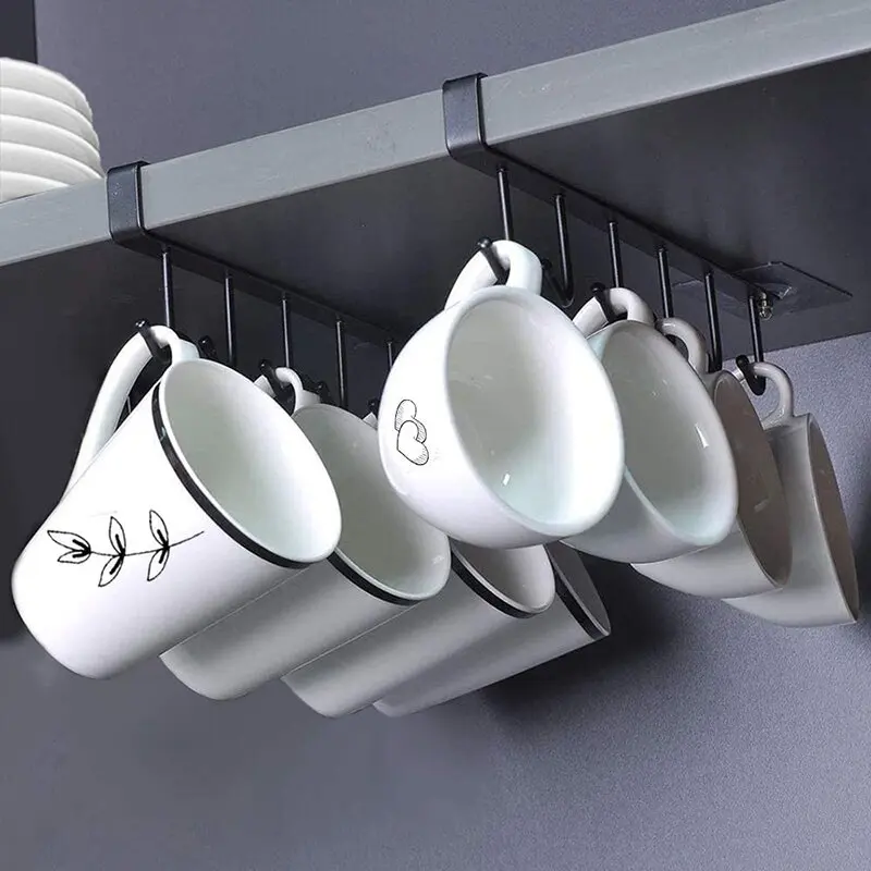 Seamless nail free hook multi row cabinet iron storage wall rack