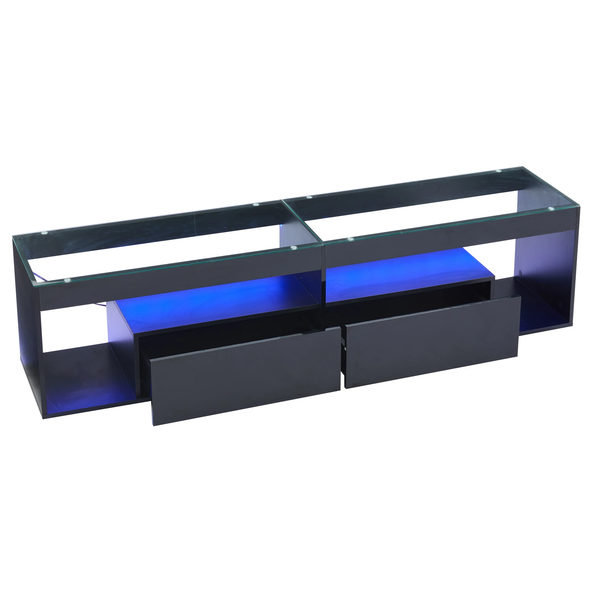 Hochglanz-LED-TV-Schrank, geeignet für Fernseher bis zu 70 Zoll, schwarzer Wohnzimmer-TV-Ständer mit 2 Schubladen, TV-Konsolentisch für das Wohnzimmer. – Detail 18