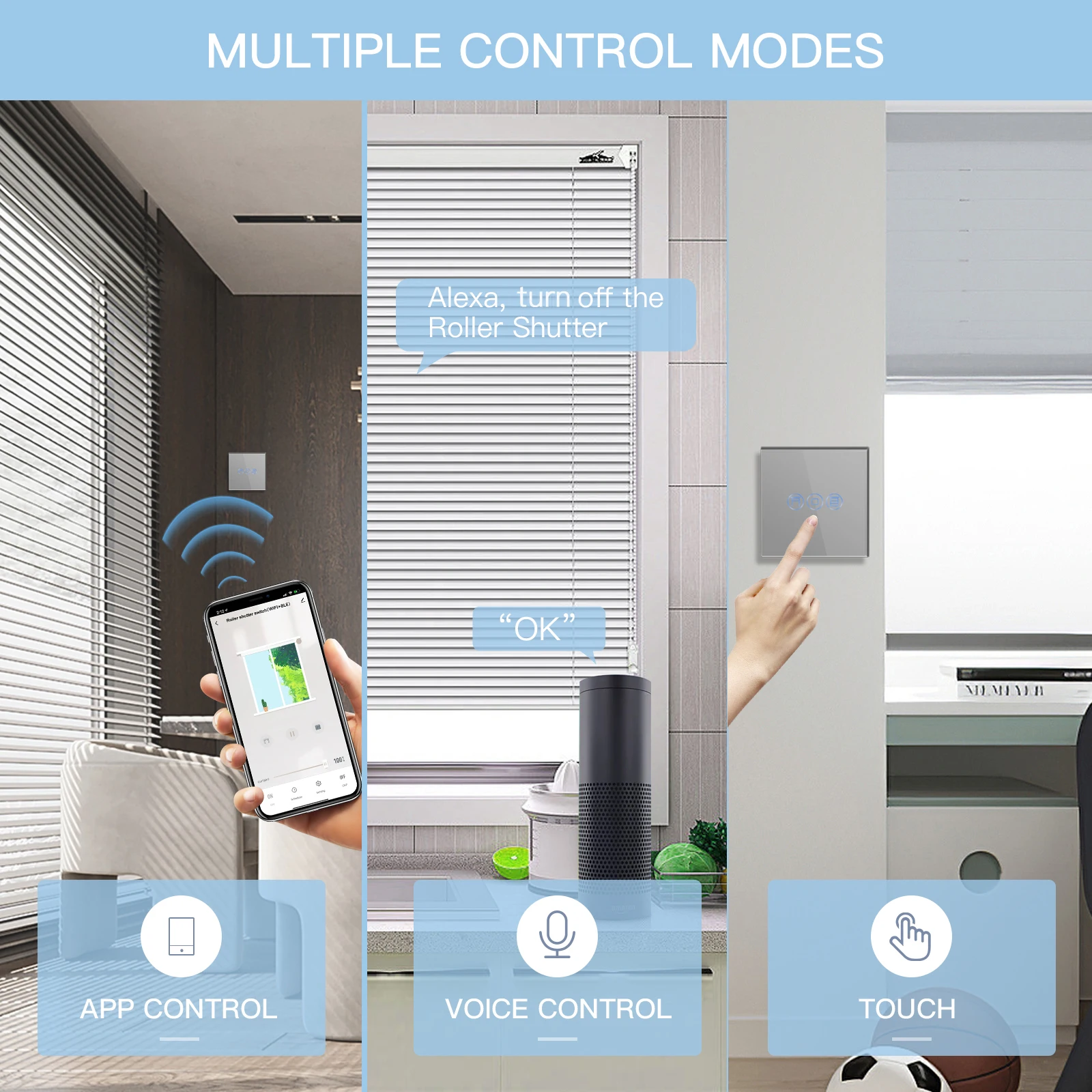 Smart Blinds Switch BSEED Wifi Roller Shutter with Touch Light EU Socket Type-c USB Tuya Smart Life Alexa Control