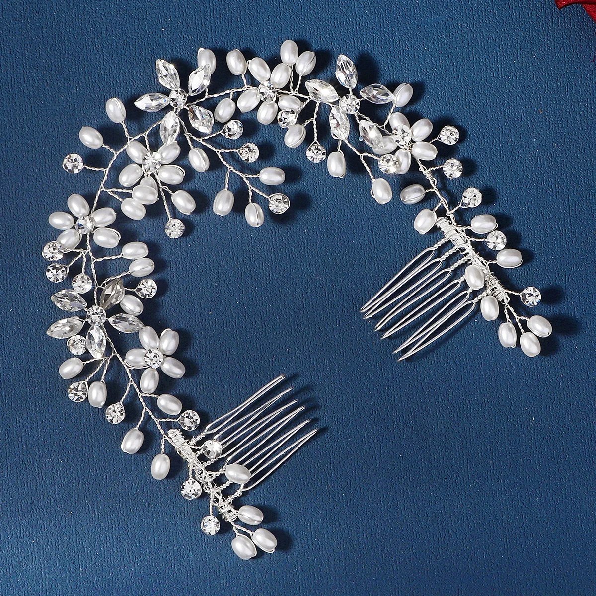 1PCS Pearls & Rhinestones Fashion Hair Jewelry Floral Bridal Wedding Hair Bands Party Accessories For Women